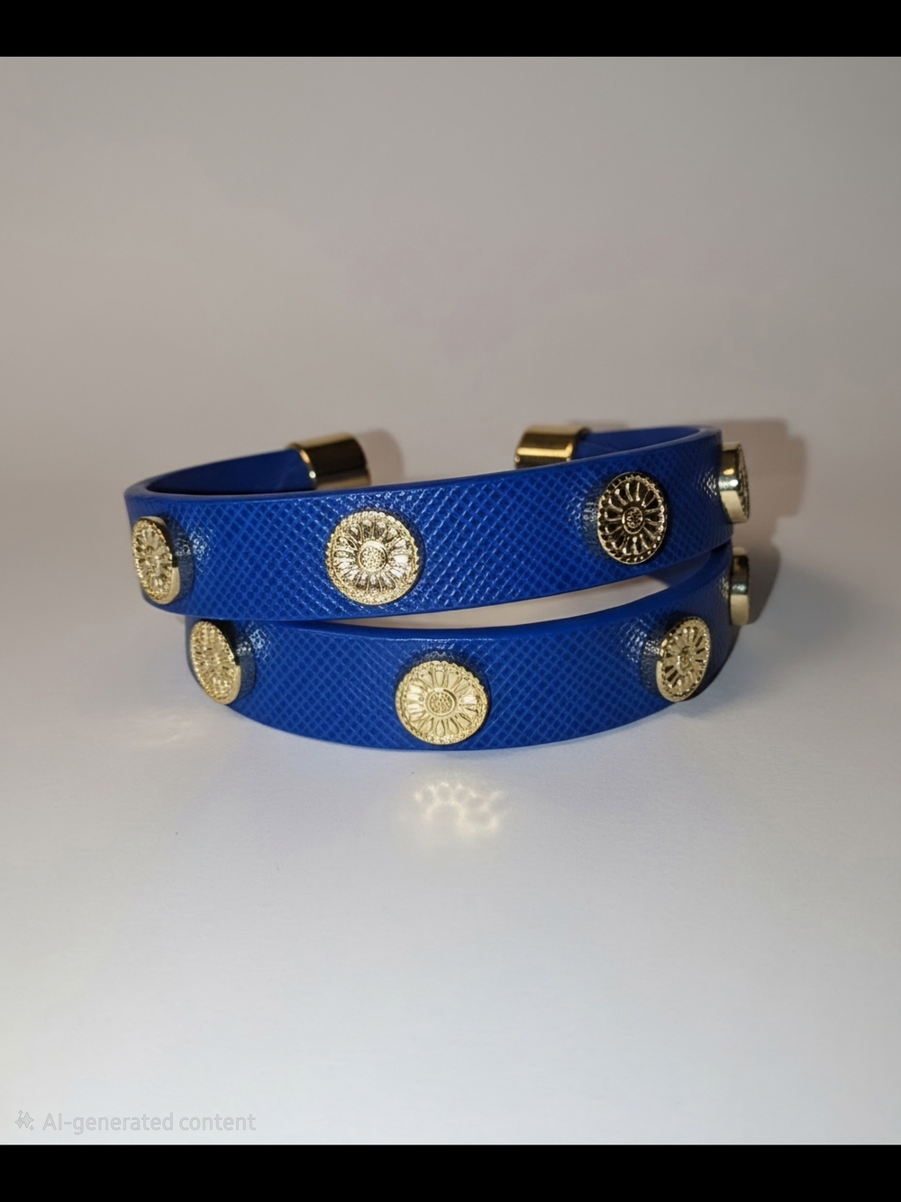 "FLASH SALE" NEW Tory Burch Blue Leather Sunflower Logo Wrap Bracelet/Choker - Picture 2 of 9